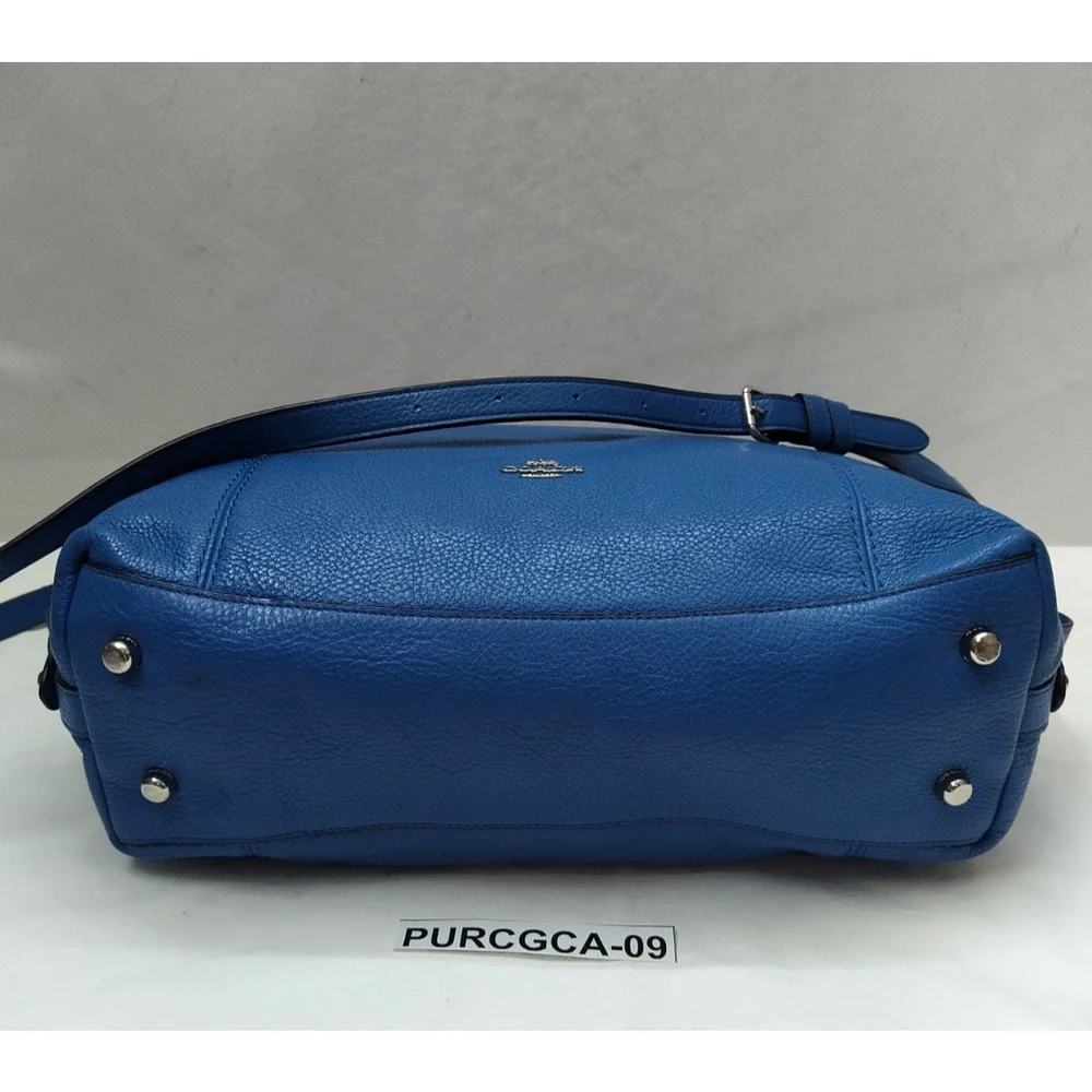 Coach Blue Leather Double Handles Zipper Closure Satchel Shoulder Bag